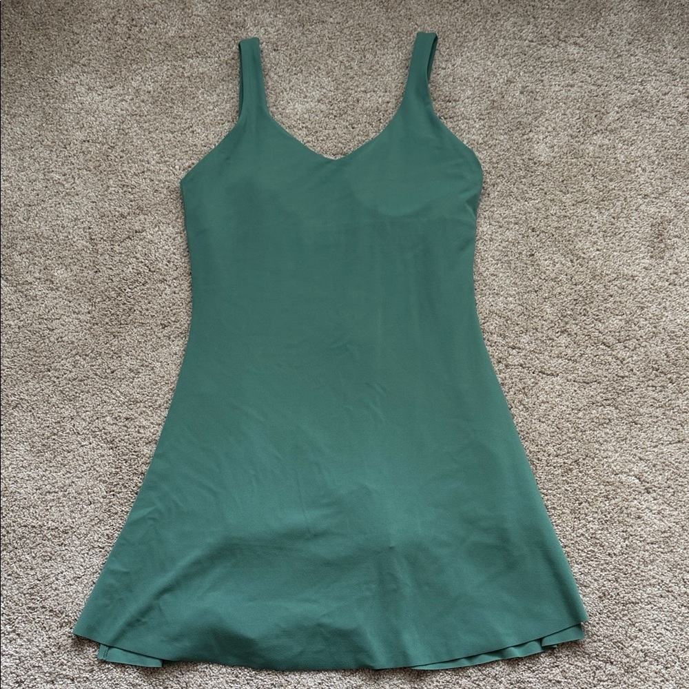 Vitality Green Sleeveless V-Neck A-Line Dress with built-in shorts